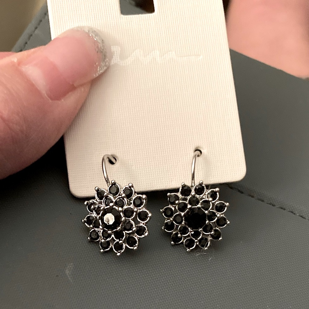 I am Earrings with Black Stones- NWT